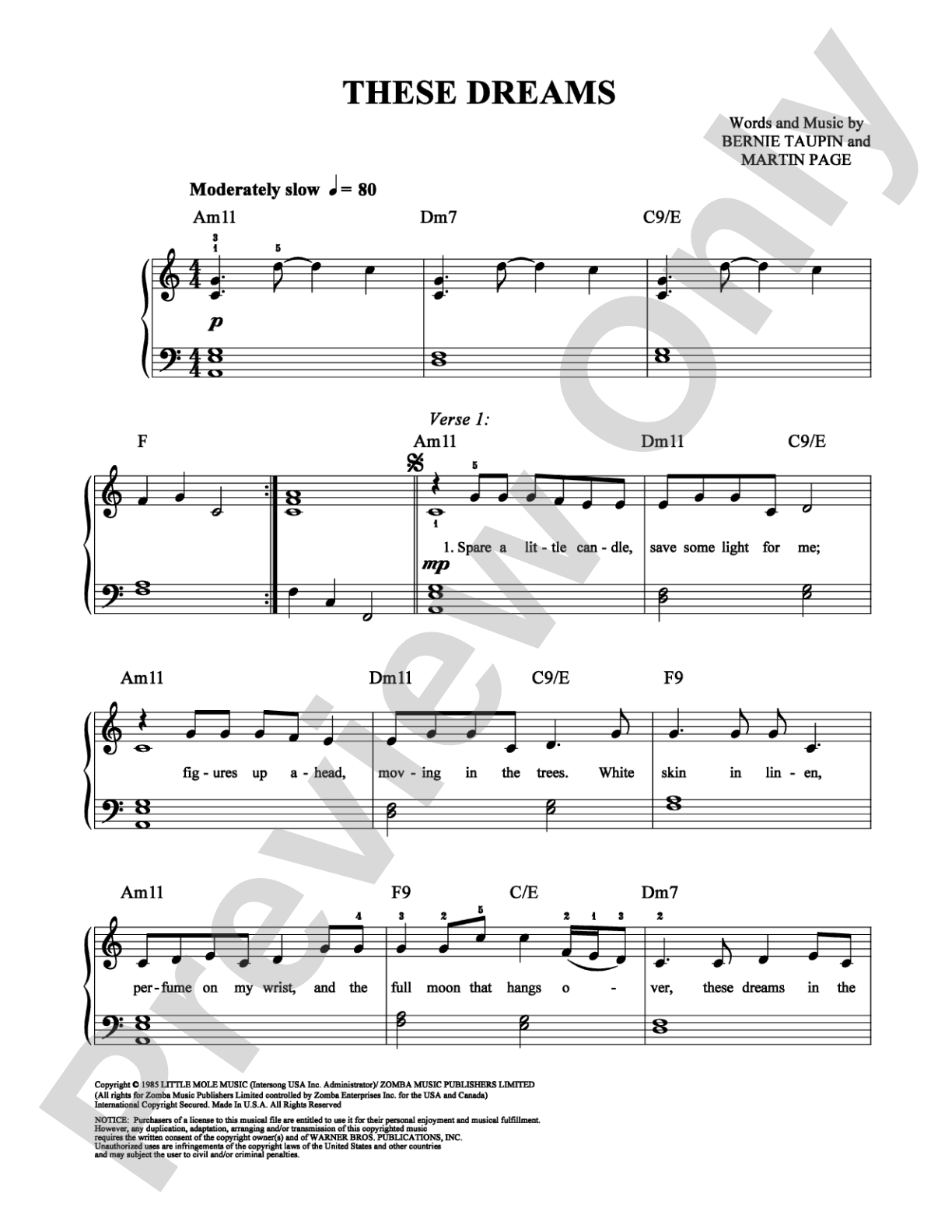 These Dreams: Easy Piano Digital Sheet Music