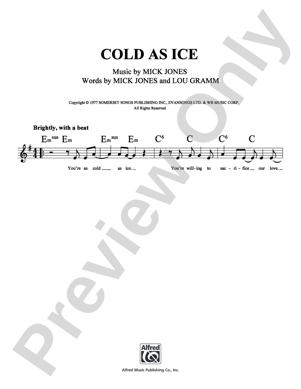 Cold As Ice: Lead Sheet Digital Sheet Music