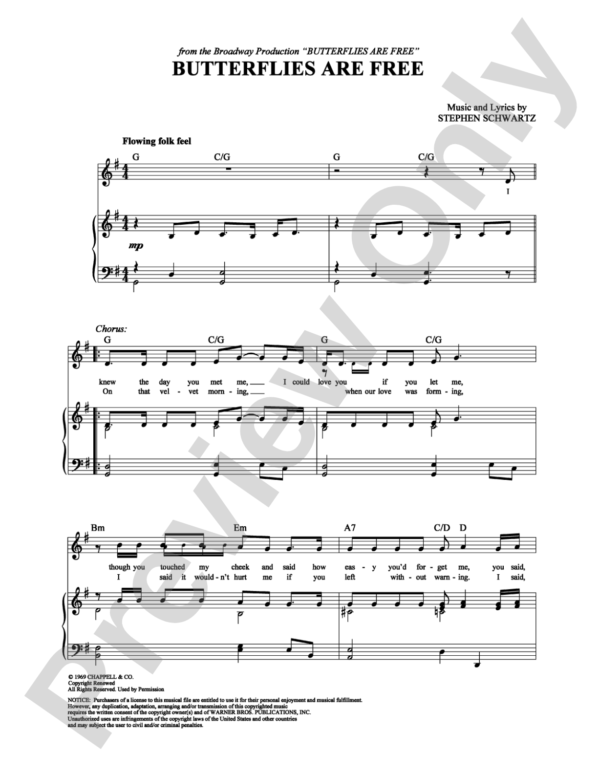 Butterflies Are Free: Piano/Vocal/Chords Digital Sheet Music