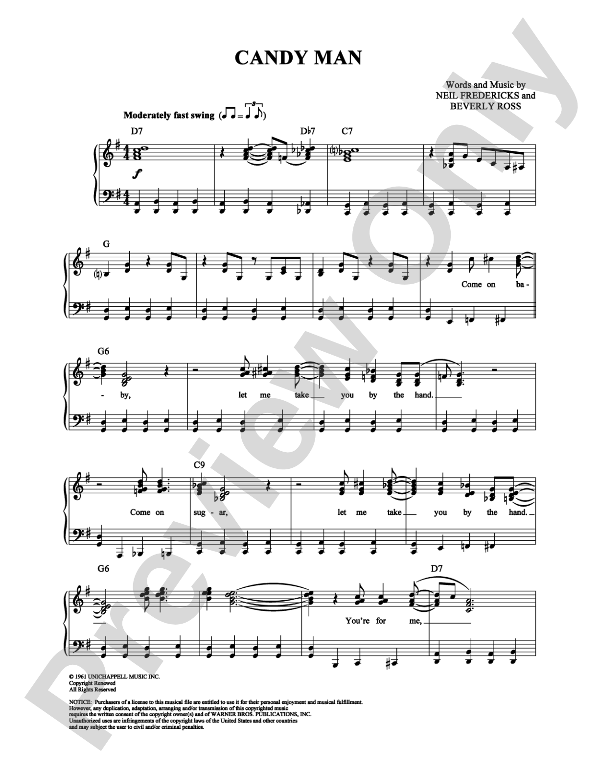 Candy Man: Piano/Vocal/Chords Digital Sheet Music