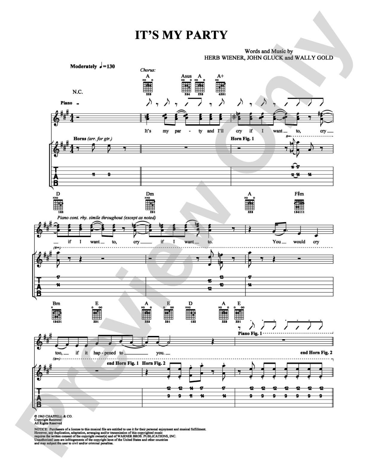 It's My Party: Guitar TAB Digital Sheet Music