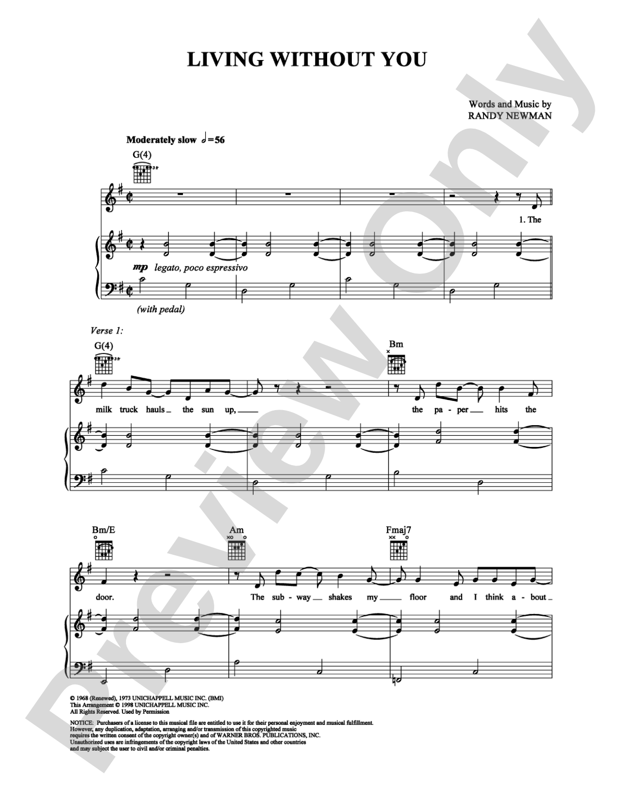 Living Without You: Piano/Vocal/Chords Digital Sheet Music