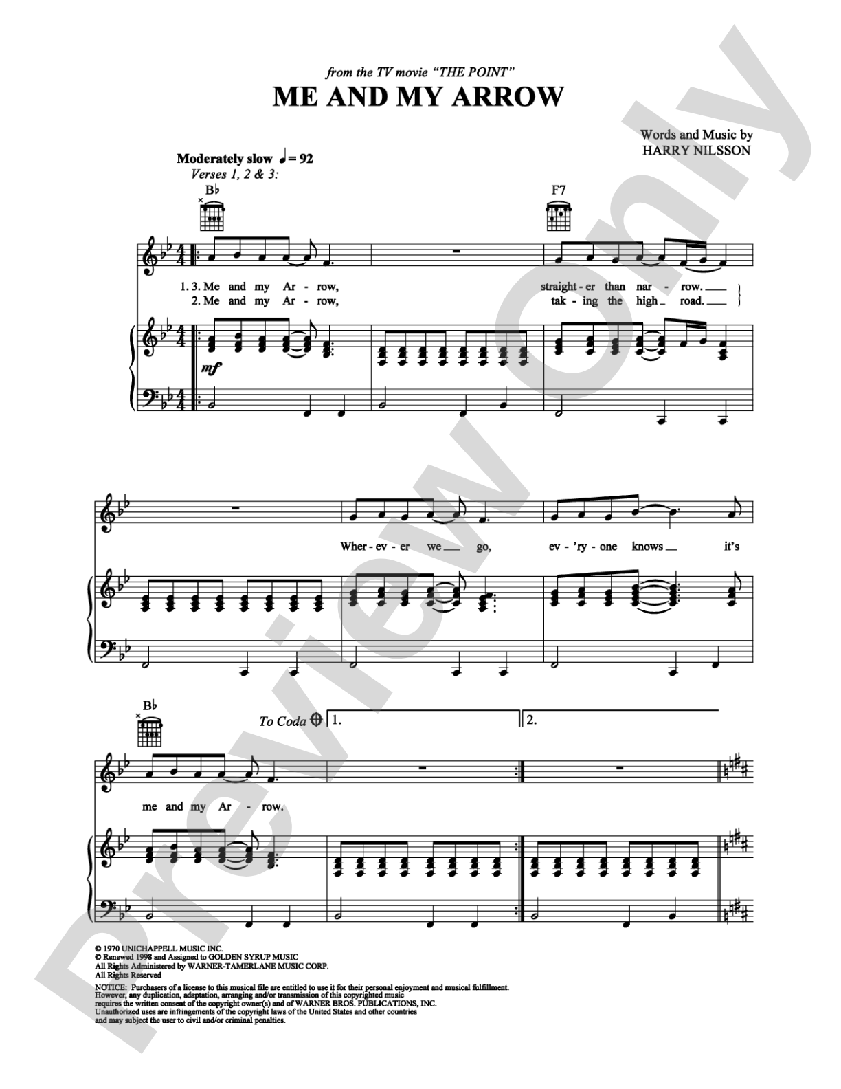 Me and My Arrow: Piano/Vocal/Chords Digital Sheet Music