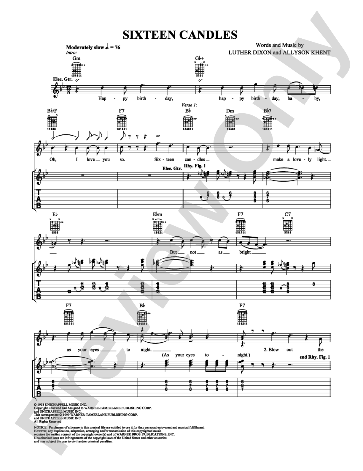 Sixteen Candles: Easy Guitar Digital Sheet Music