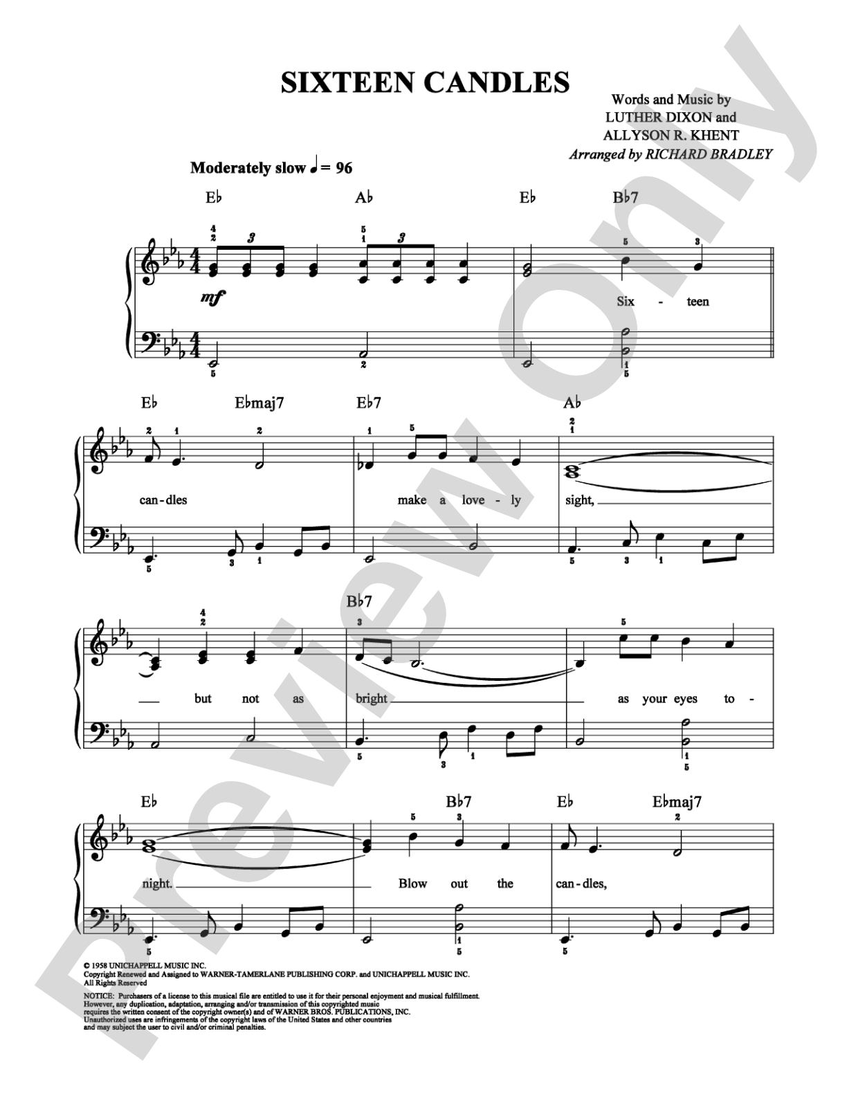 Sixteen Candles: Easy Piano Digital Sheet Music