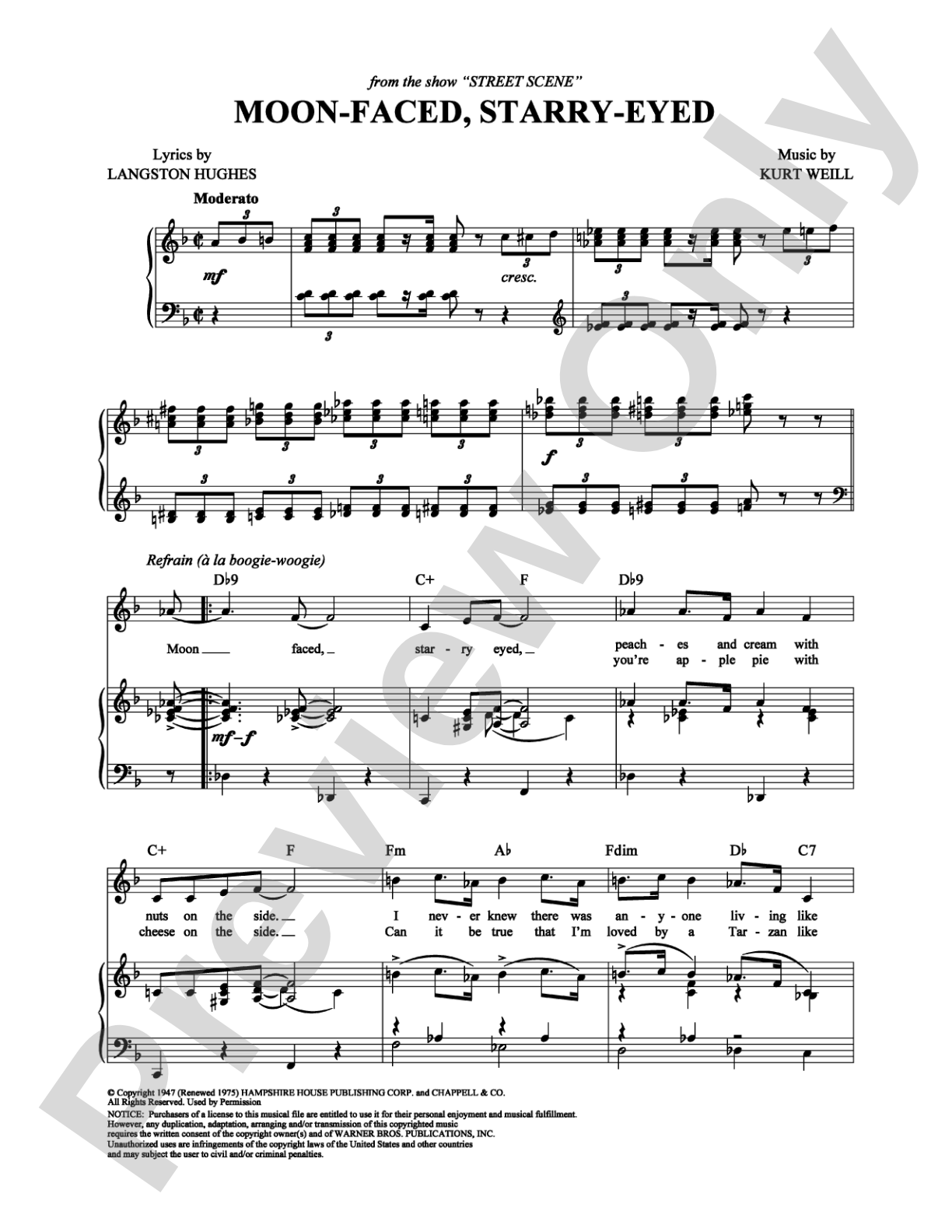 Moon-Faced, Starry-Eyed: Piano/Vocal/Chords Digital Sheet Music