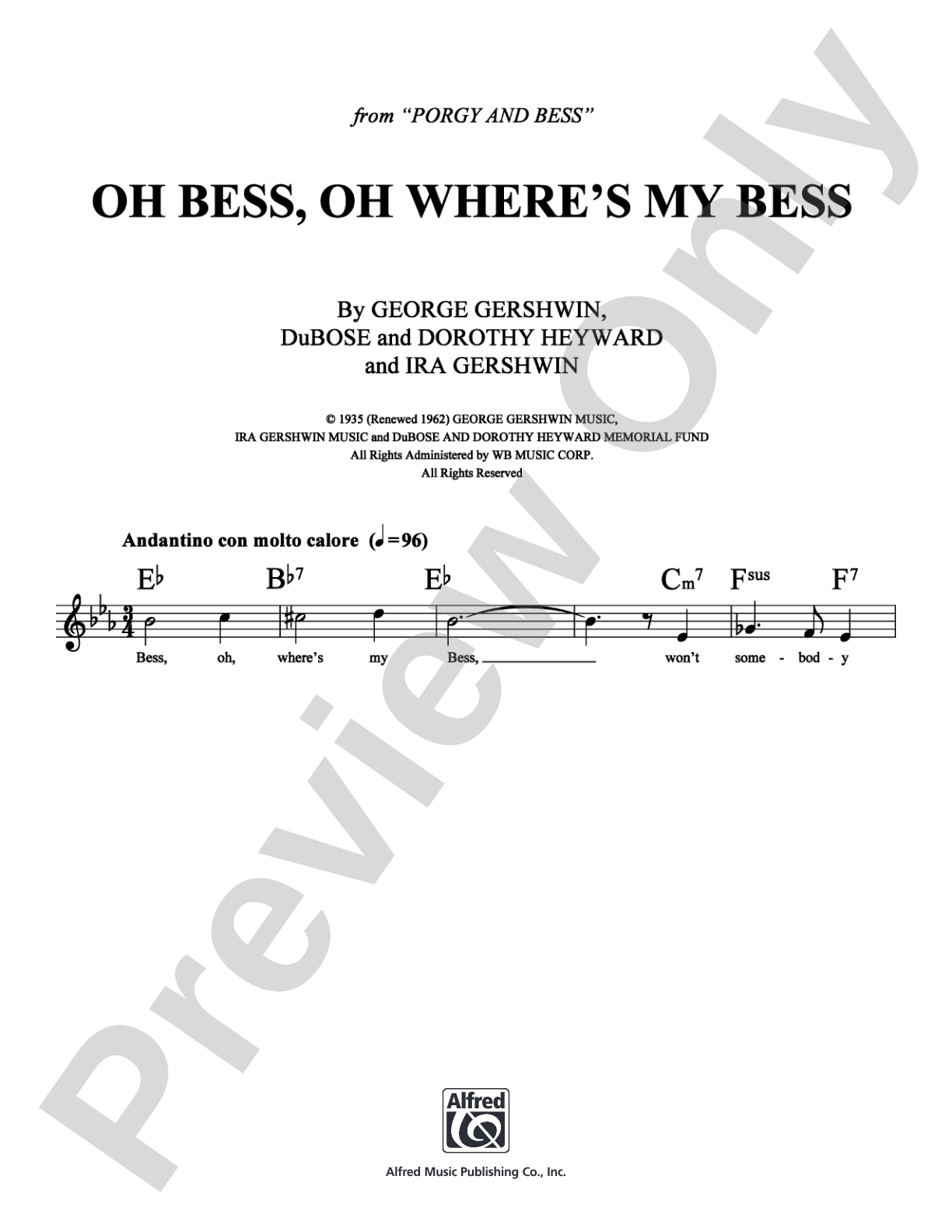 Oh Bess, Oh Where's My Bess: Lead Sheet Digital Sheet Music