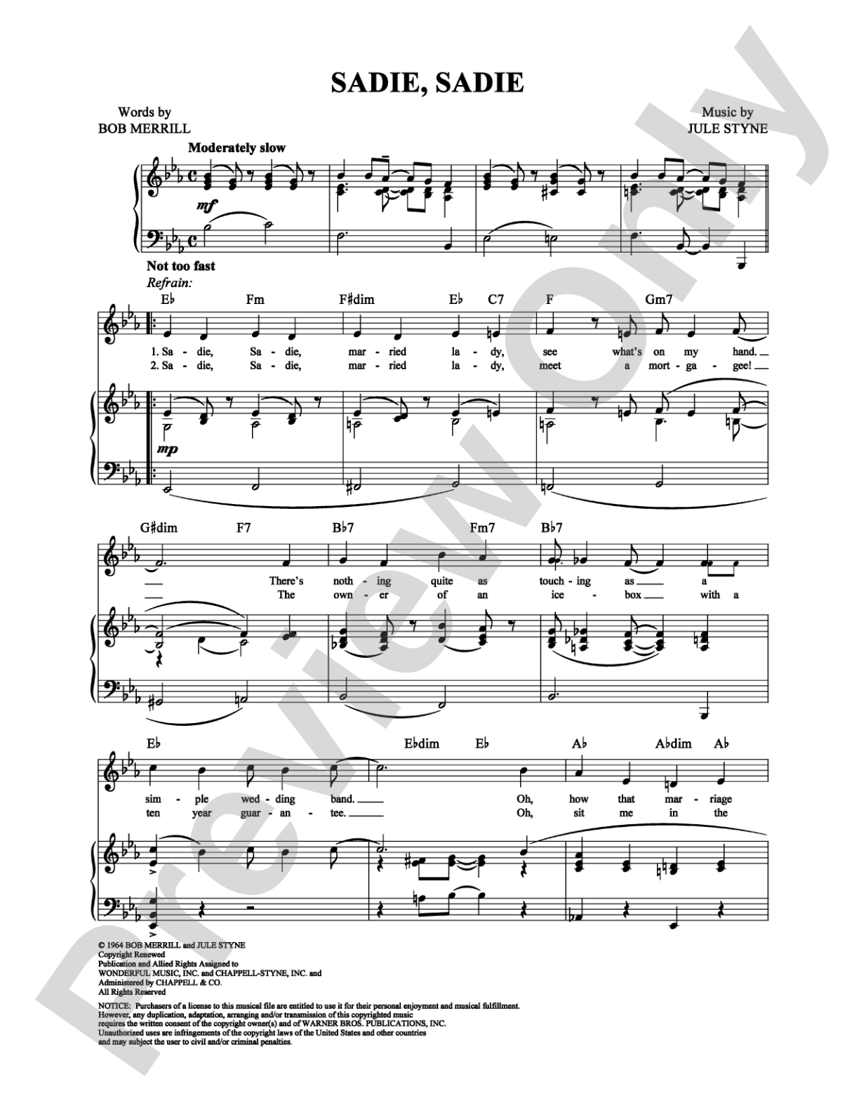 Sadie, Sadie: Piano/Vocal/Chords Digital Sheet Music