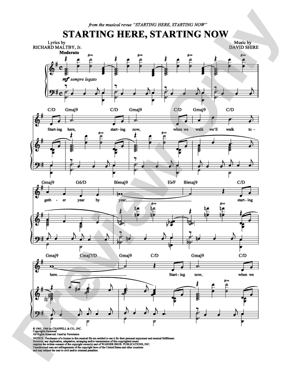 Starting Here, Starting Now: Piano/Vocal/Chords Digital Sheet Music
