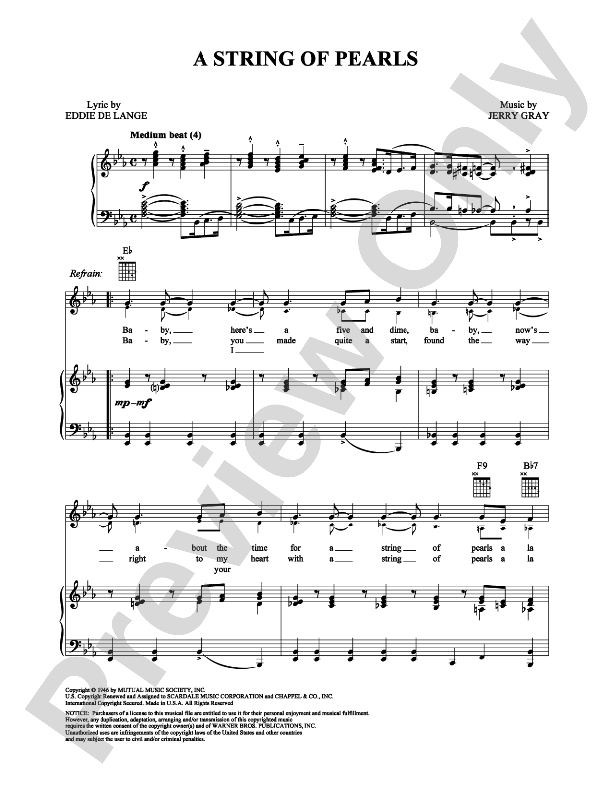 A String of Pearls: Piano/Vocal/Chords Digital Sheet Music