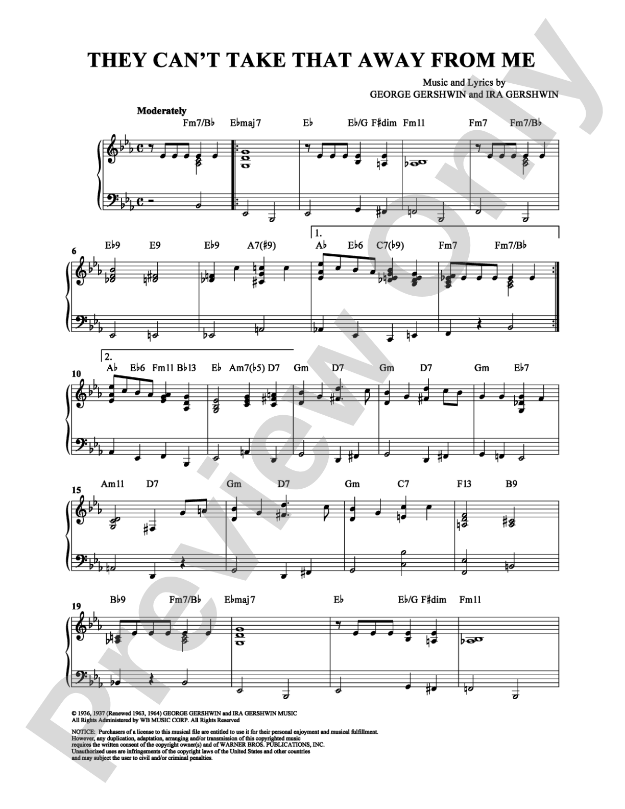 They Can't Take That Away from Me: Piano Digital Sheet Music