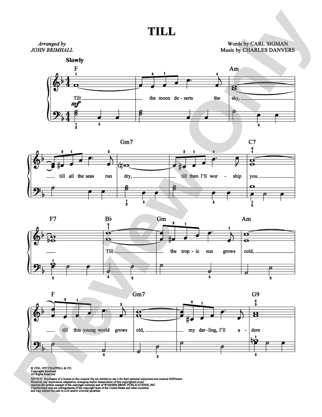 Till: Easy Piano Digital Sheet Music