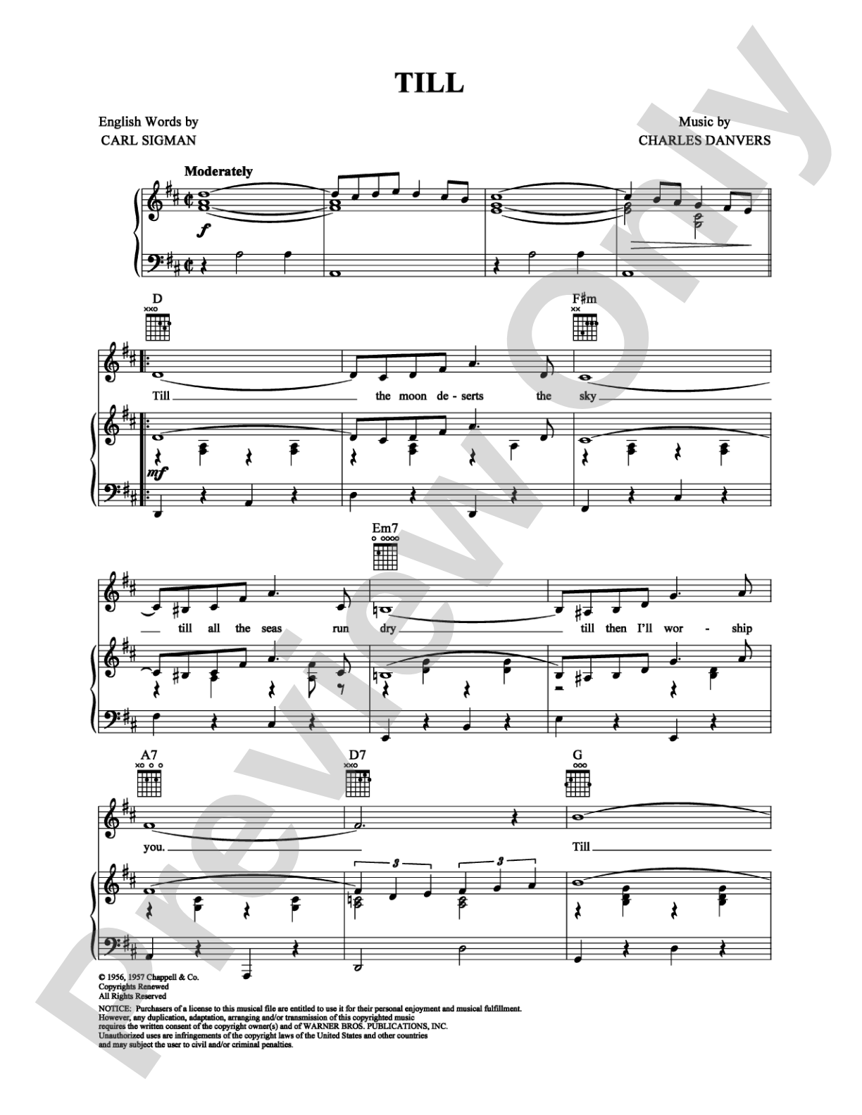 Till: Piano/Vocal/Chords Digital Sheet Music