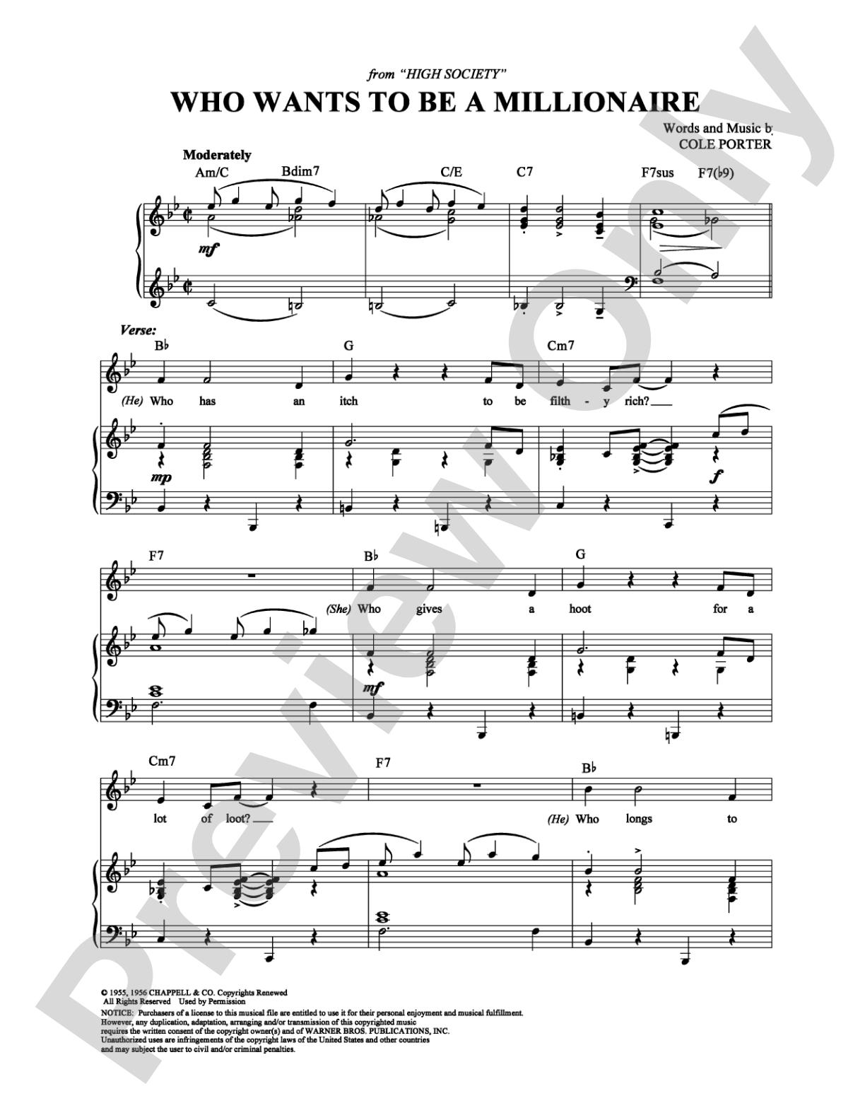 Who Wants to Be a Millionaire: Piano/Vocal/Chords Digital Sheet Music