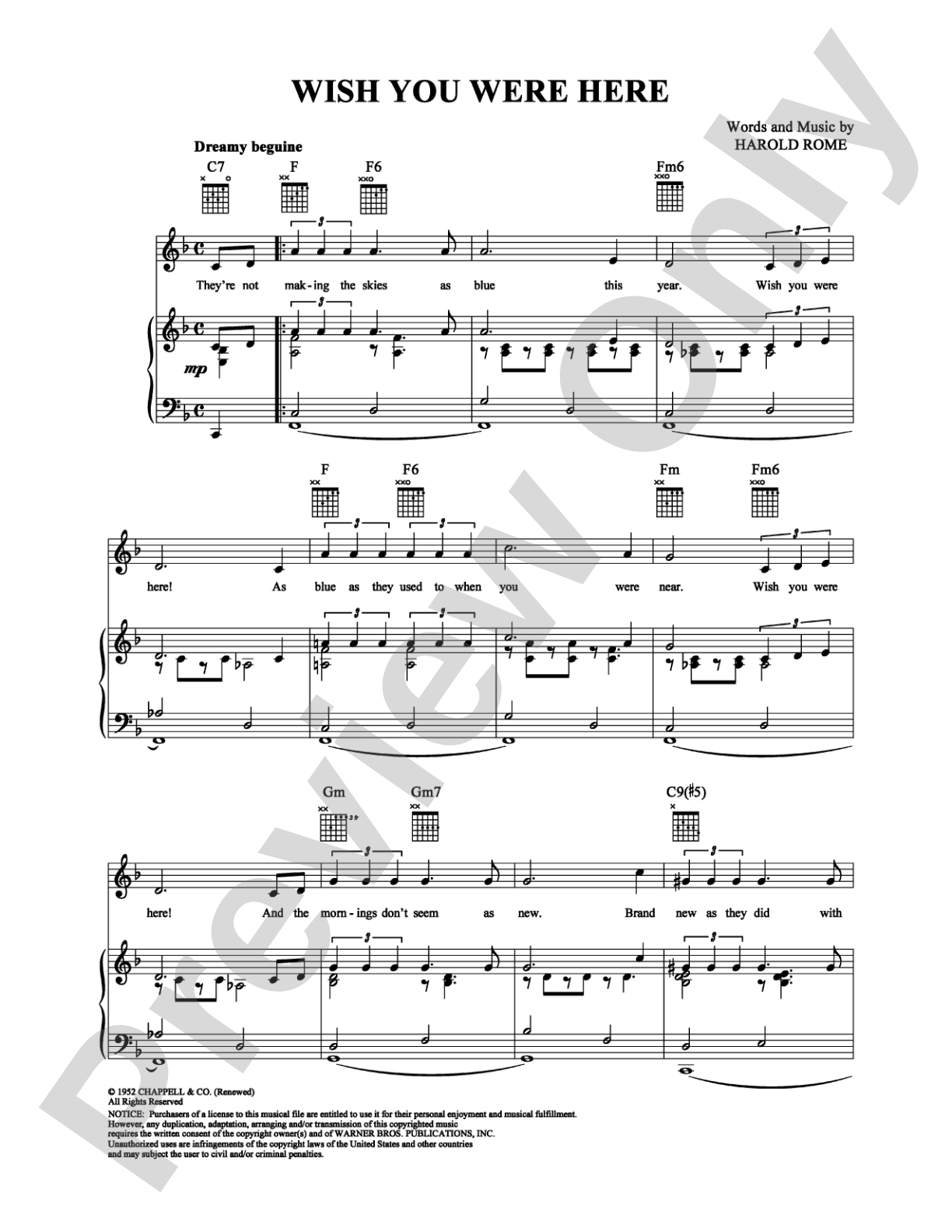 Wish You Were Here: Piano/Vocal/Chords Digital Sheet Music