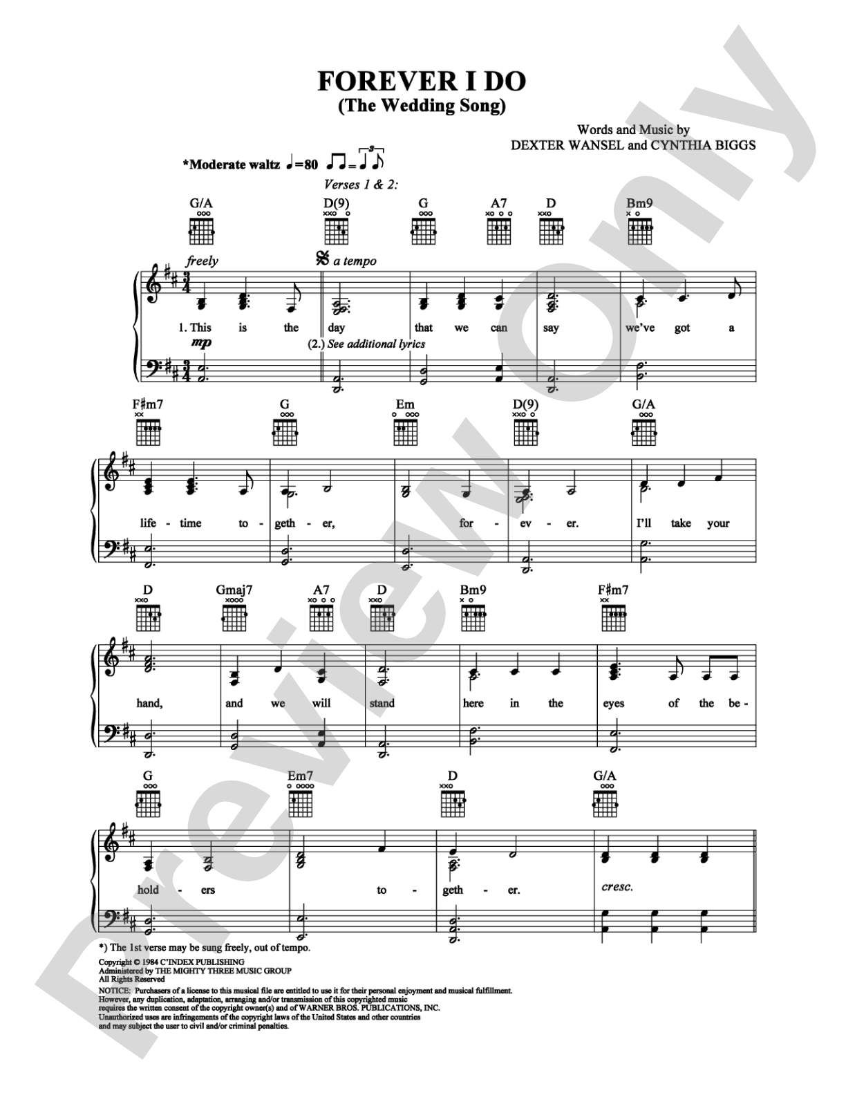 Forever I Do: Piano/Vocal/Chords Digital Sheet Music