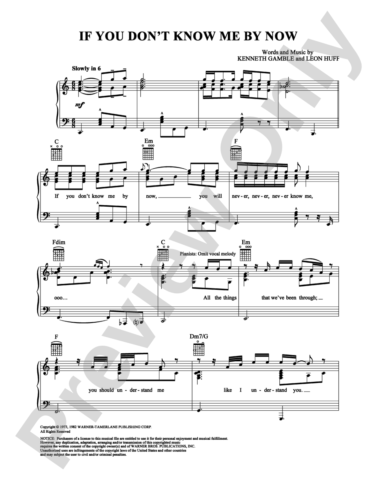 If You Don't Know Me By Now: Piano/Vocal/Chords Digital Sheet Music