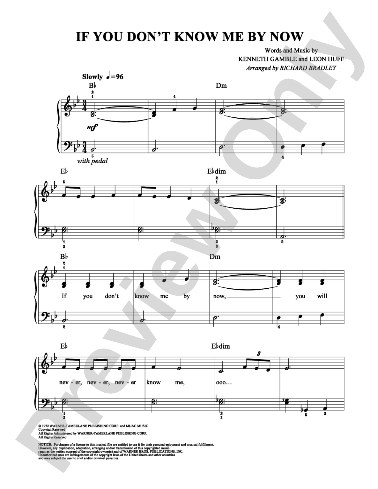 If You Don't Know Me By Now: Easy Piano Digital Sheet Music