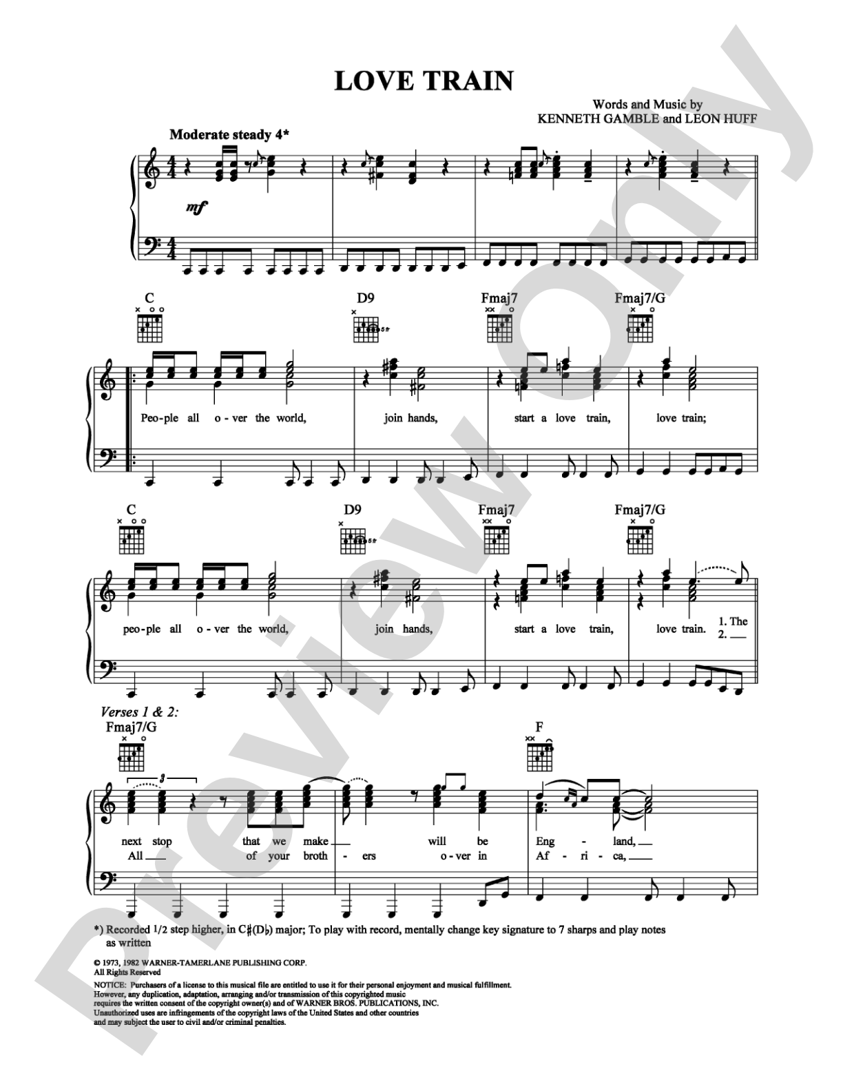 Love Train: Piano/Vocal/Chords Digital Sheet Music