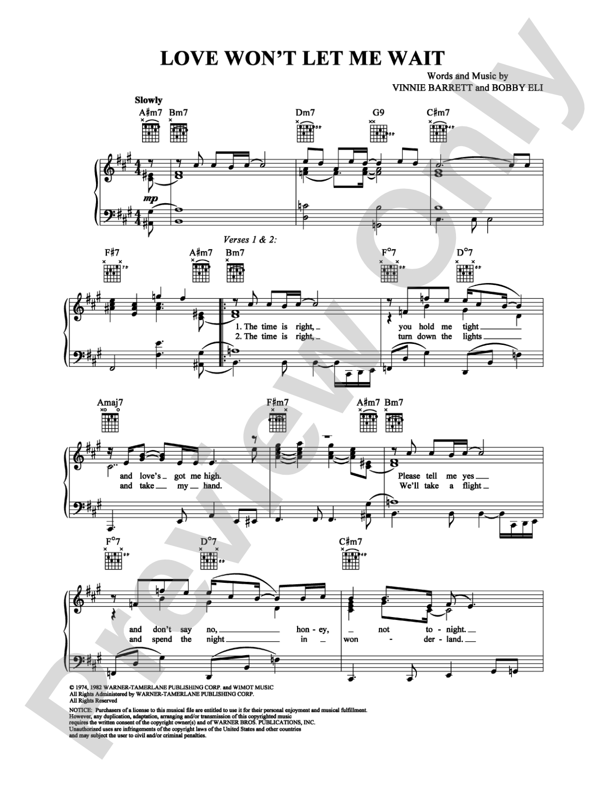 Love Won't Let Me Wait: Piano/Vocal/Chords Digital Sheet Music