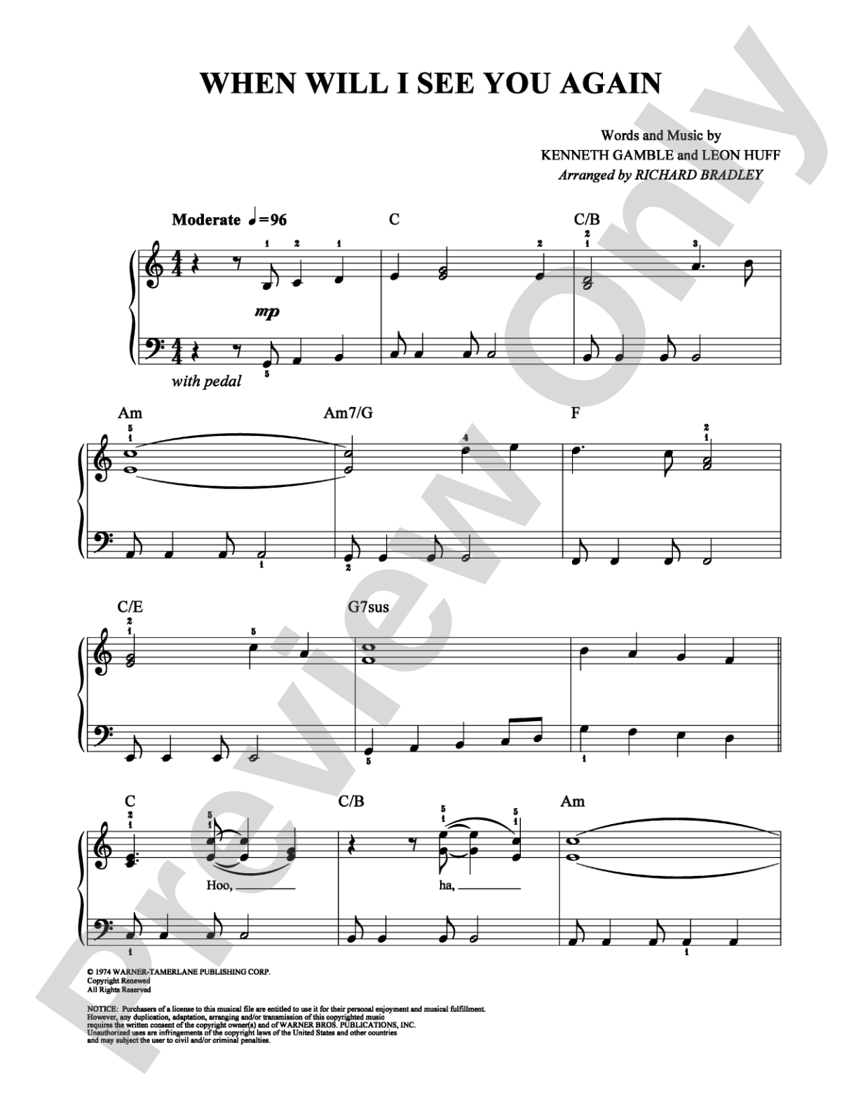 When Will I See You Again: Easy Piano Digital Sheet Music