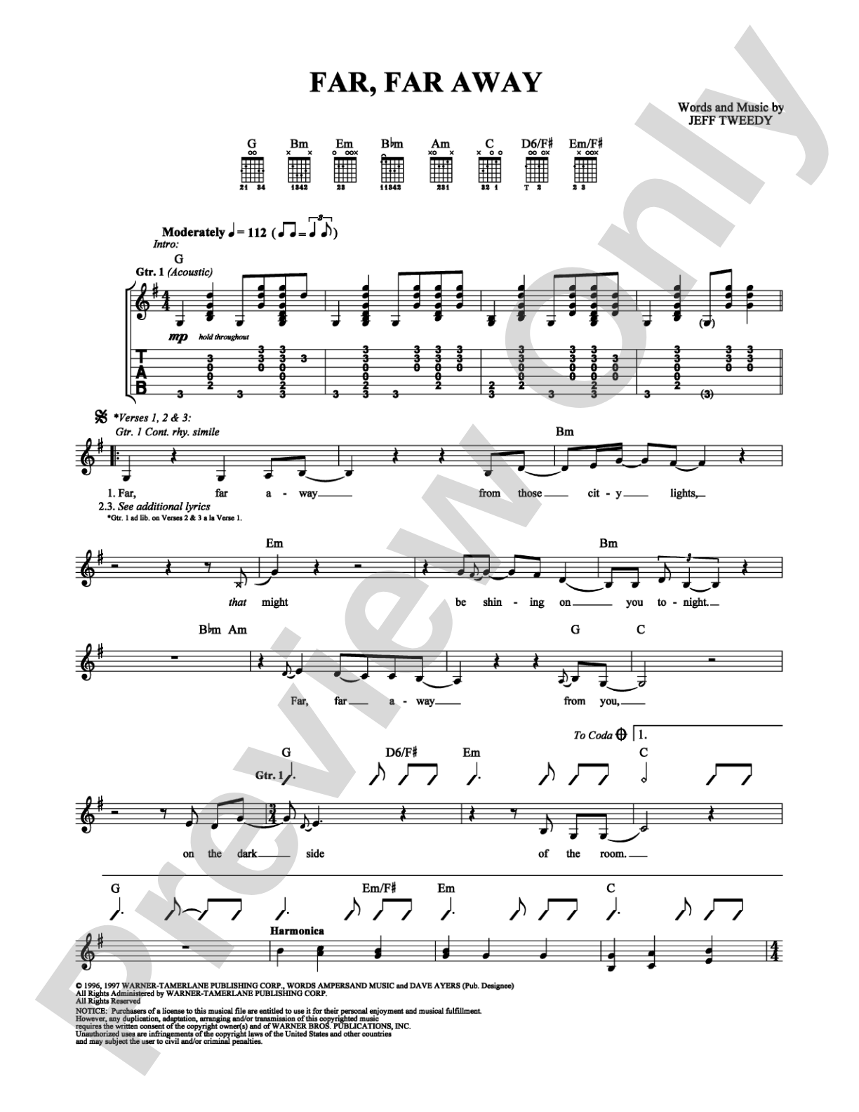 Far, Far Away: Guitar TAB Digital Sheet Music