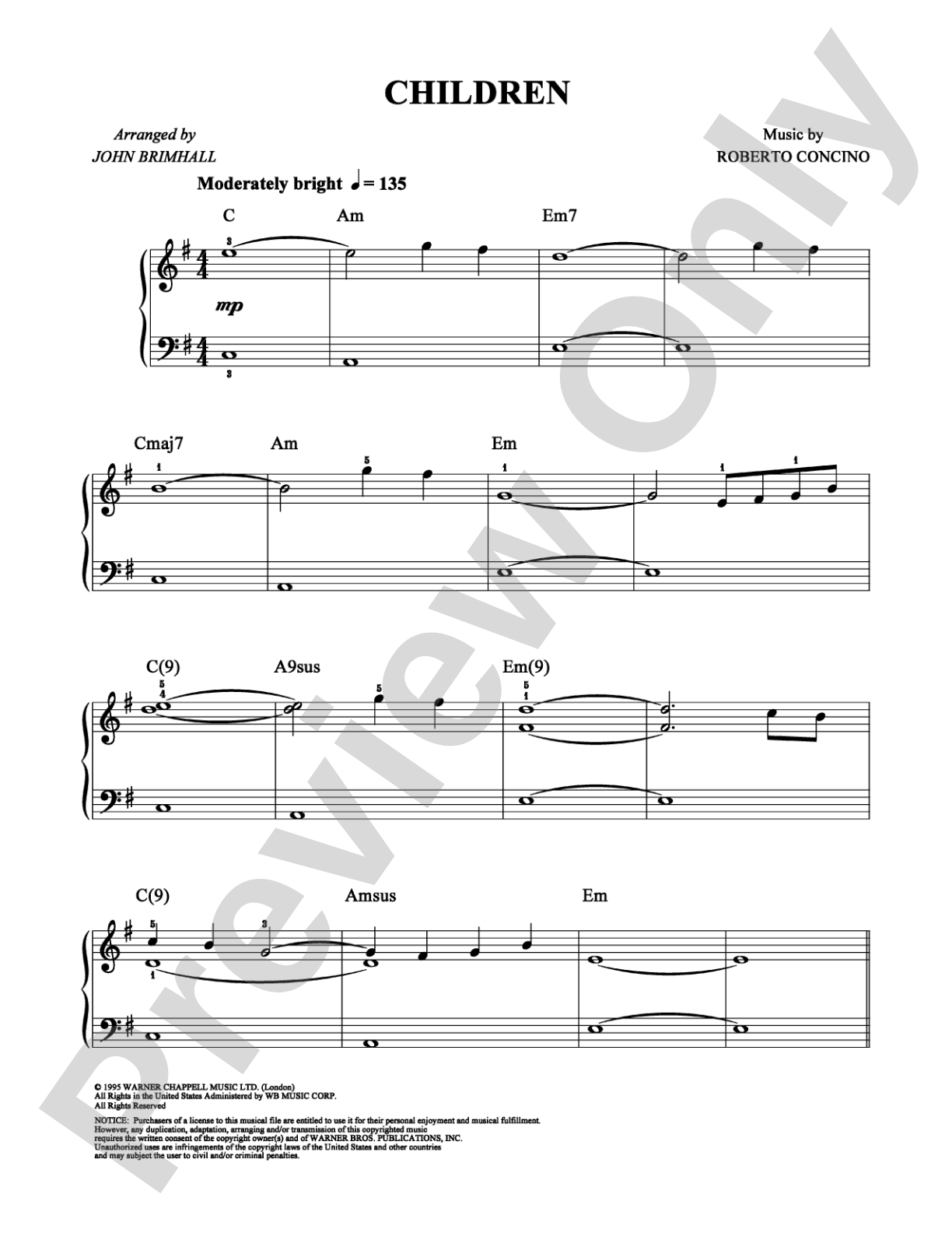 Children: Easy Piano Digital Sheet Music