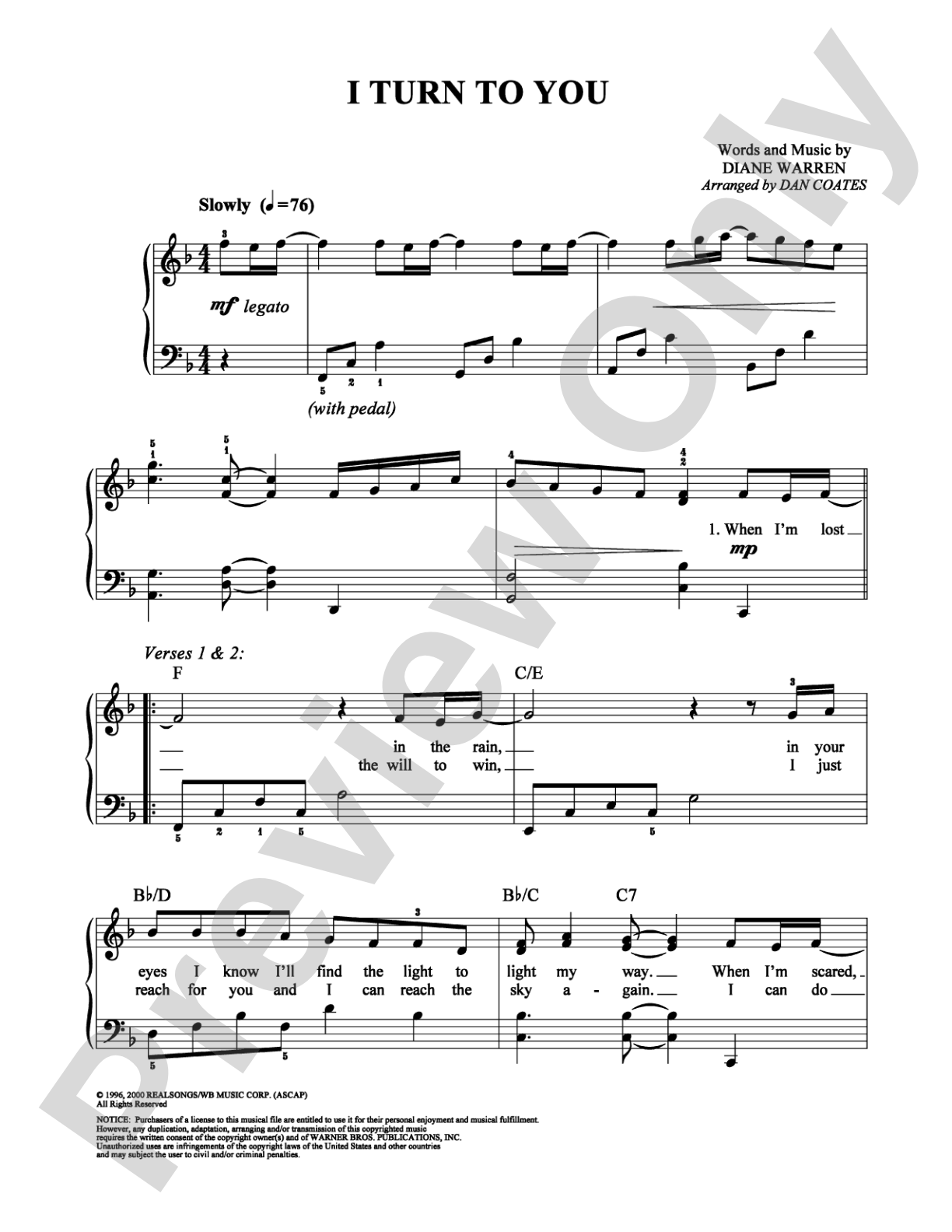 I Turn to You: Easy Piano Digital Sheet Music