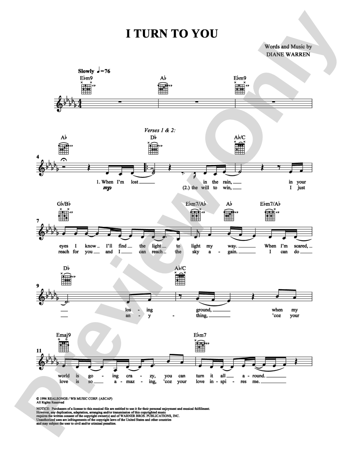 I Turn to You: Easy Guitar Digital Sheet Music