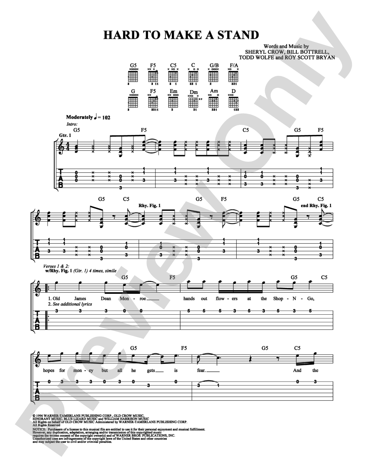 Hard to Make a Stand: Easy Guitar Digital Sheet Music