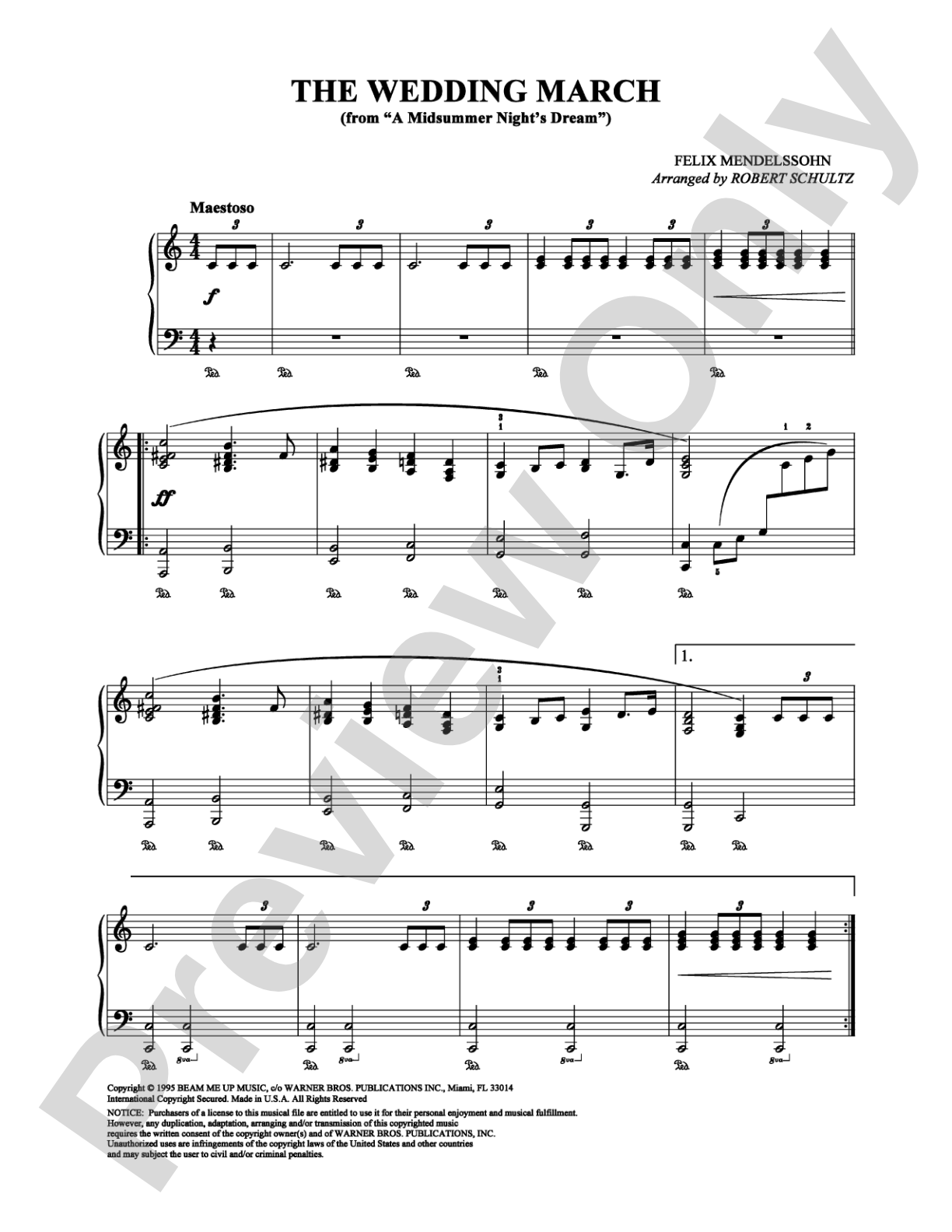 The Wedding March: Easy Piano Digital Sheet Music