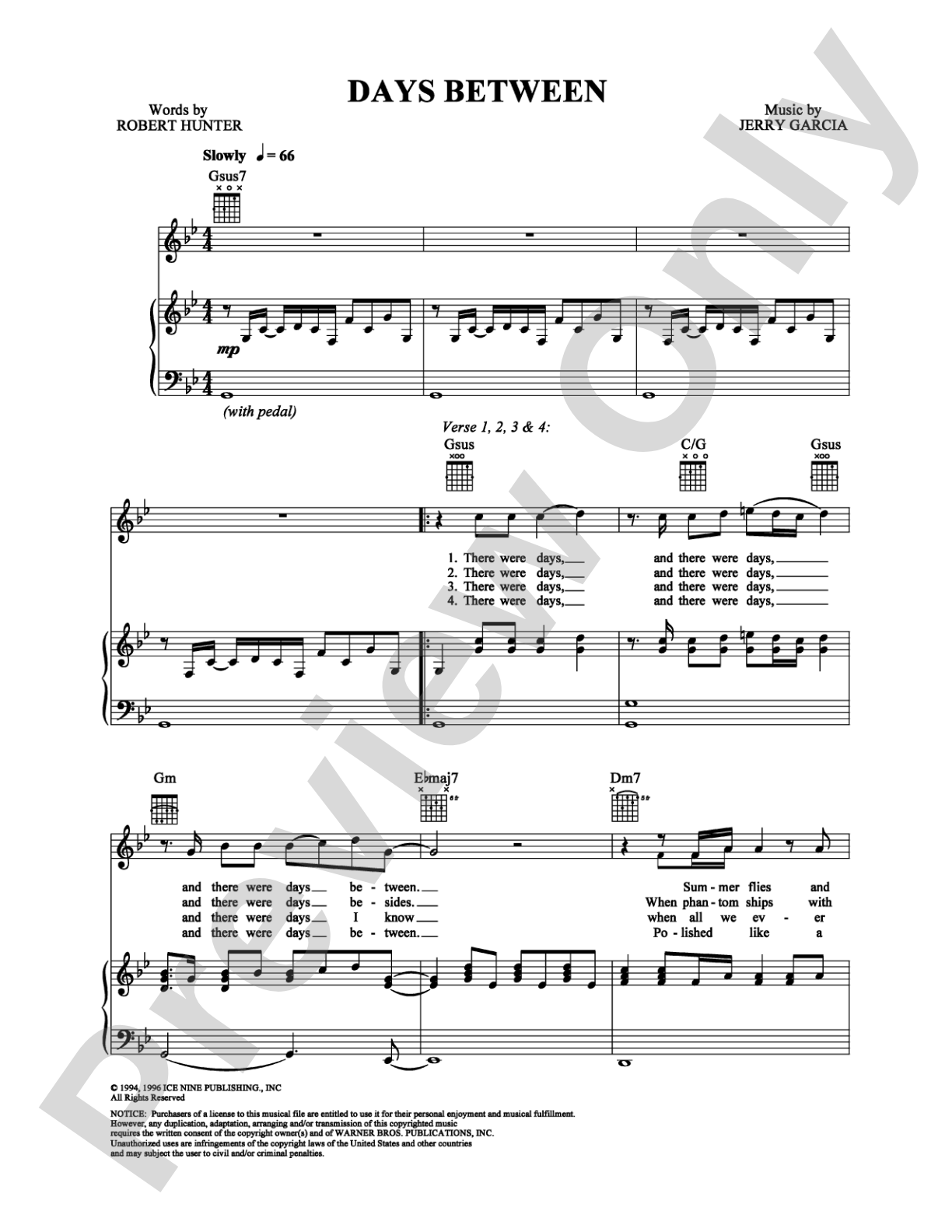 Days Between: Piano/Vocal/Chords Digital Sheet Music