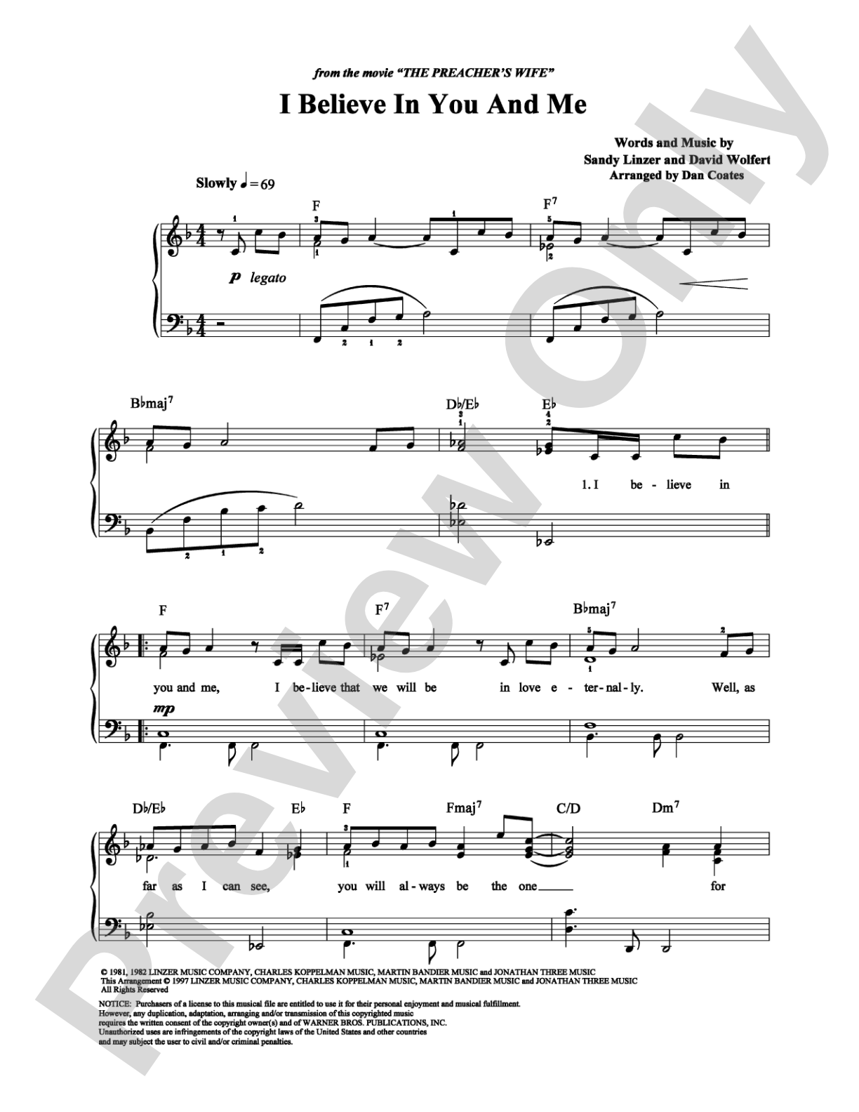 I Believe in You and Me: Easy Piano Digital Sheet Music