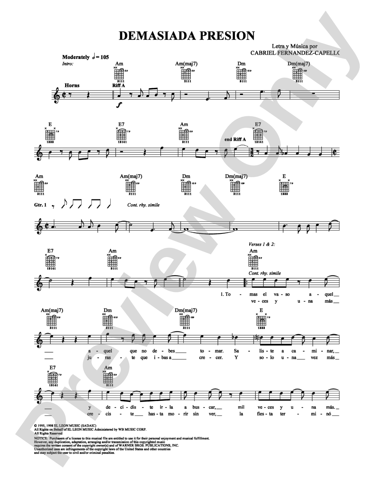 Demasiada Presion: Lead Sheet Digital Sheet Music