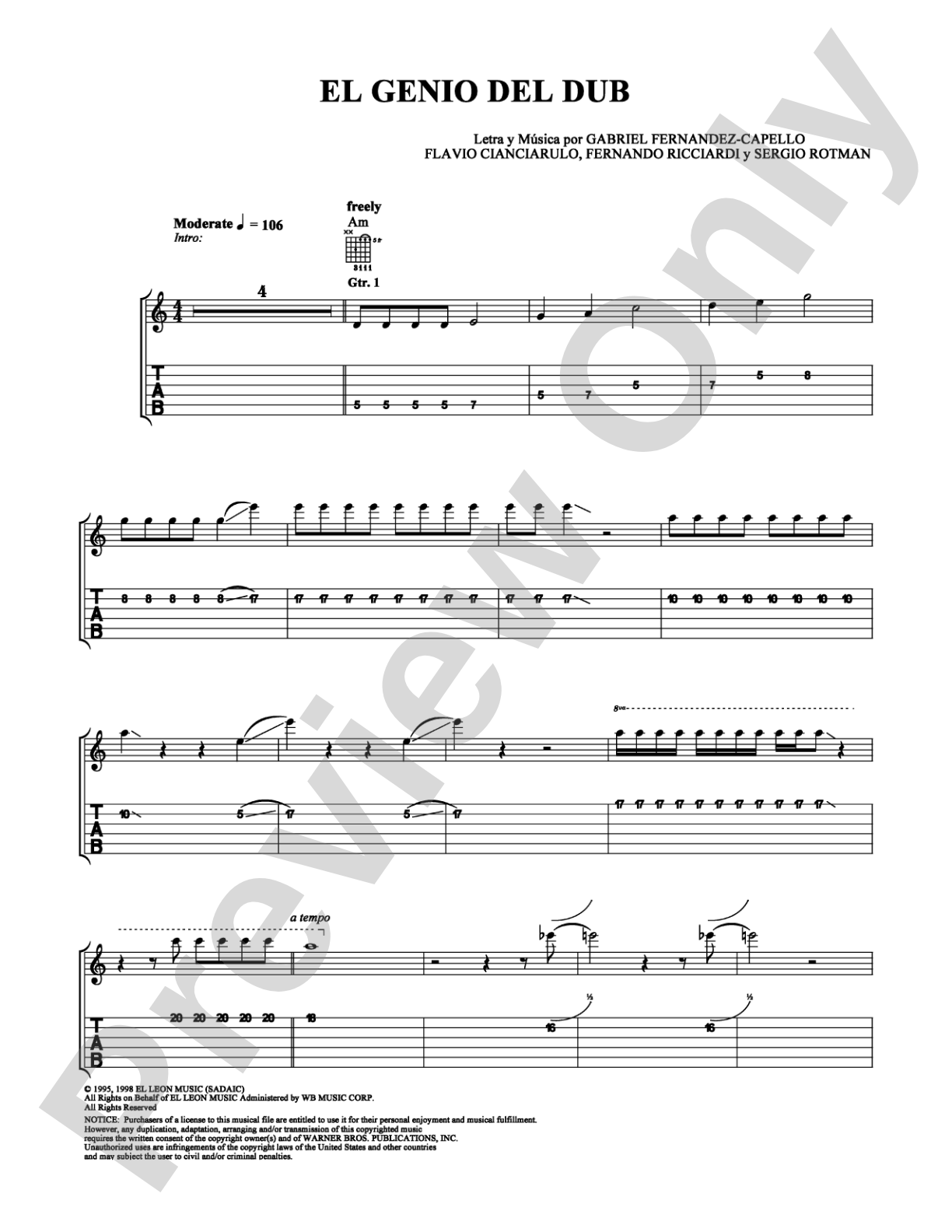 El Genio del Dub: Guitar TAB Digital Sheet Music