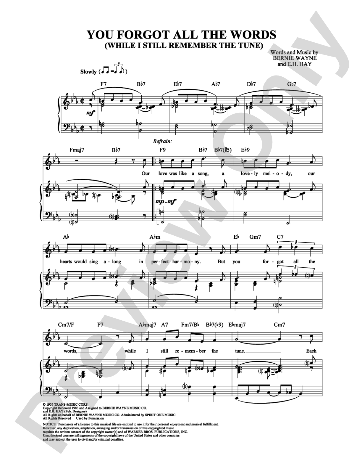 You Forgot All the Words (While I Still Remember the Tune): Piano/Vocal/Chords Digital Sheet Music