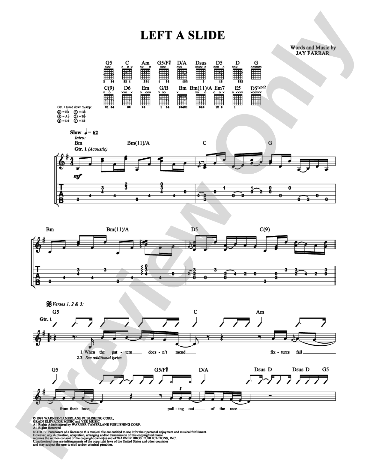 Left a Slide: Guitar TAB Digital Sheet Music