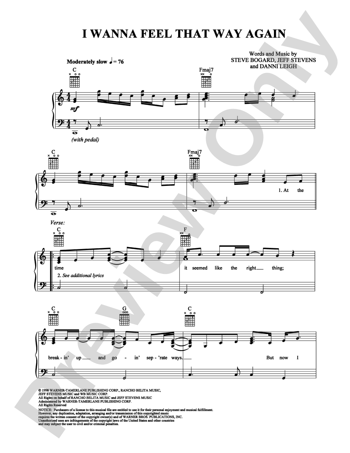 I Wanna Feel That Way Again: Piano/Vocal/Chords Digital Sheet Music