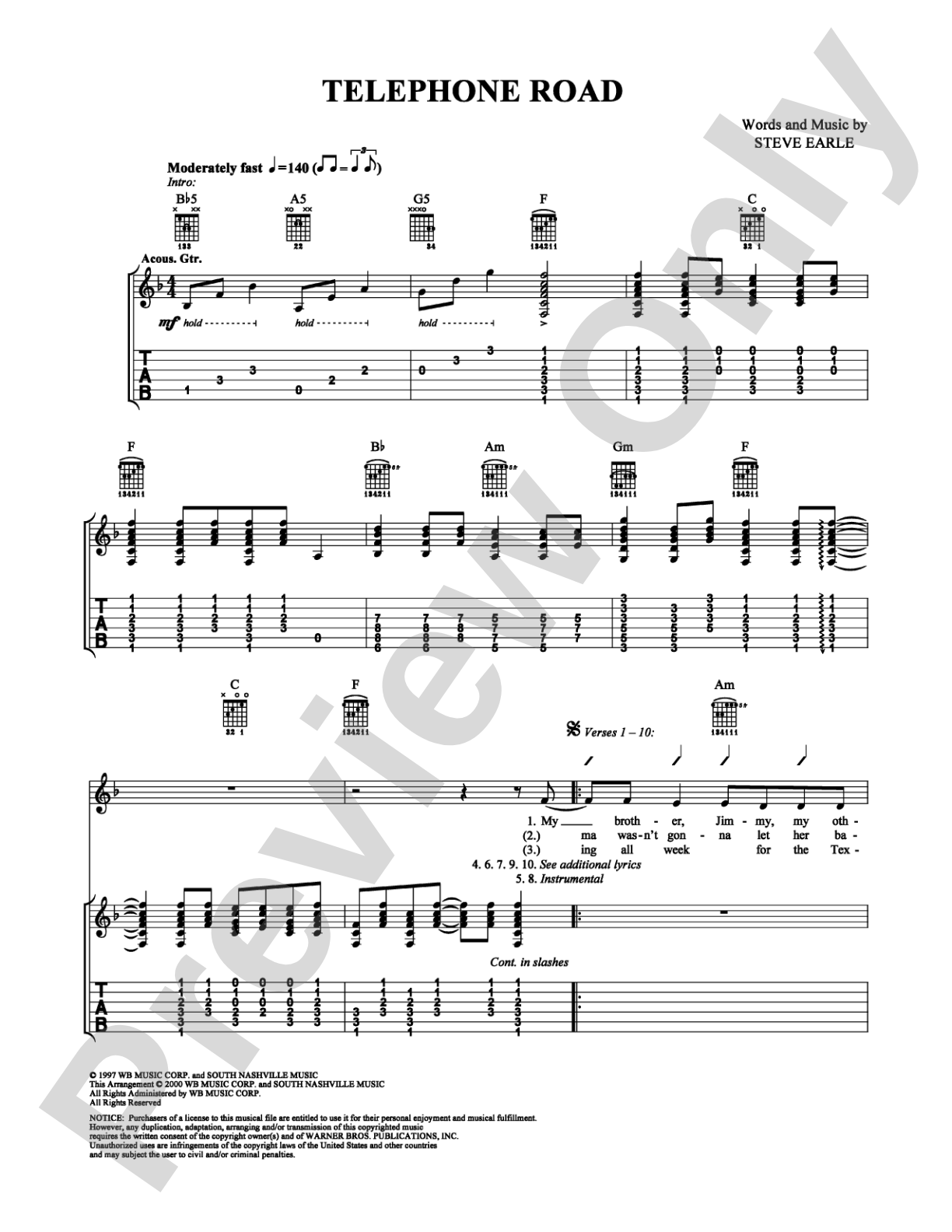 Telephone Road: Guitar TAB Digital Sheet Music
