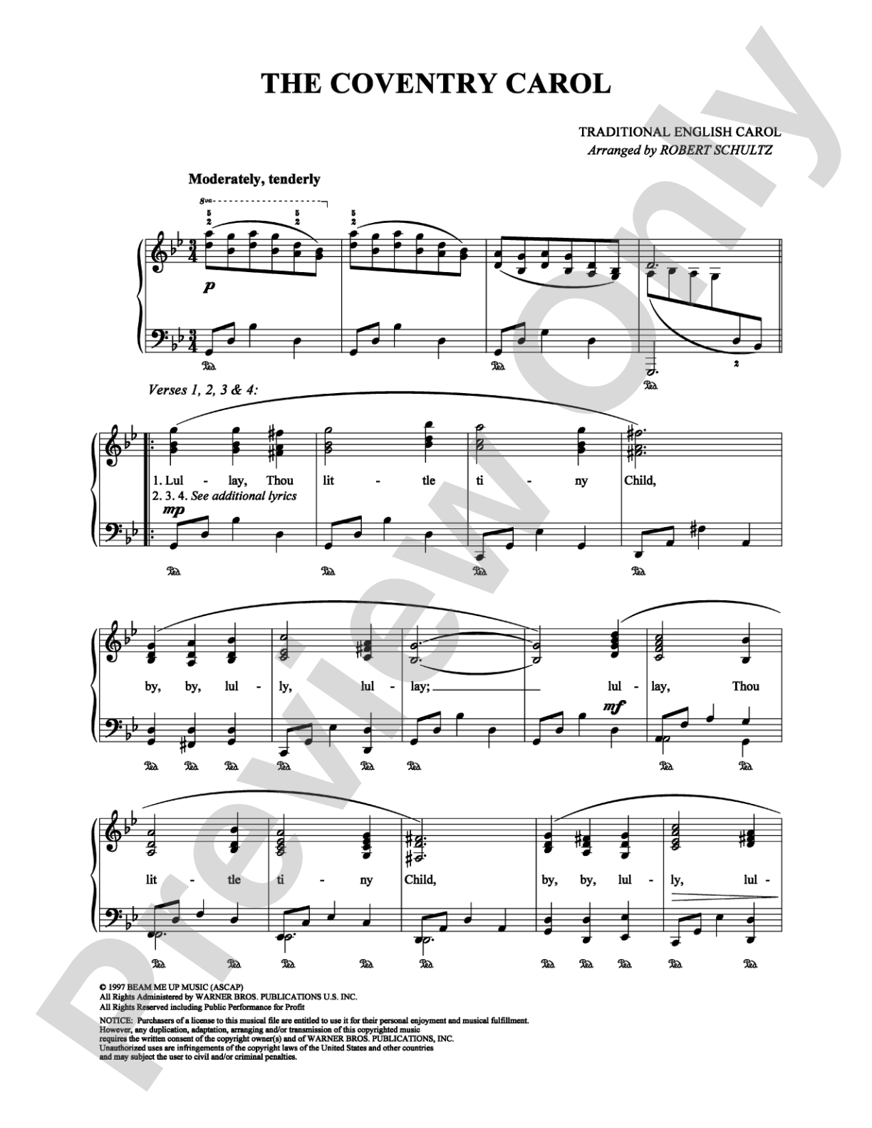The Coventry Carol: Piano/Vocal/Chords Digital Sheet Music
