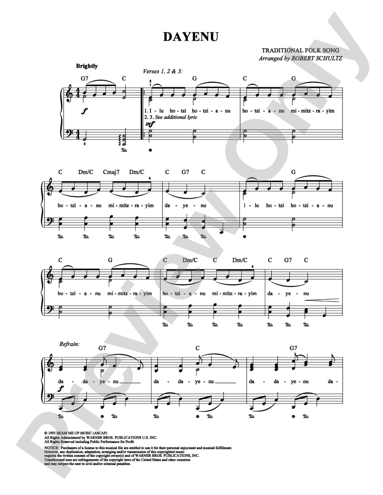 Dayenu: Piano/Vocal/Chords Digital Sheet Music