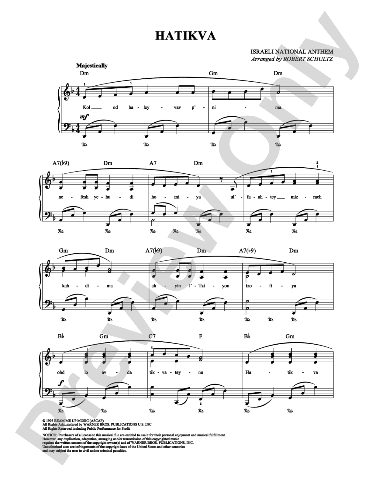 Hatikva: Piano/Vocal/Chords Digital Sheet Music