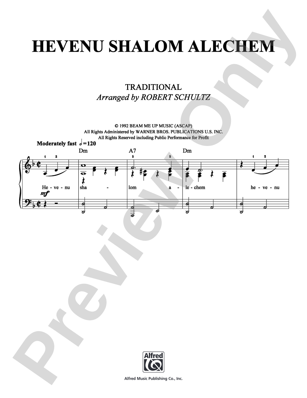 Hevenu Shalom Alechem: Piano/Vocal/Chords Digital Sheet Music