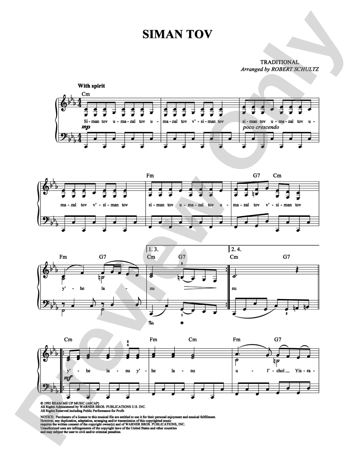 Siman Tov: Piano/Vocal/Chords Digital Sheet Music