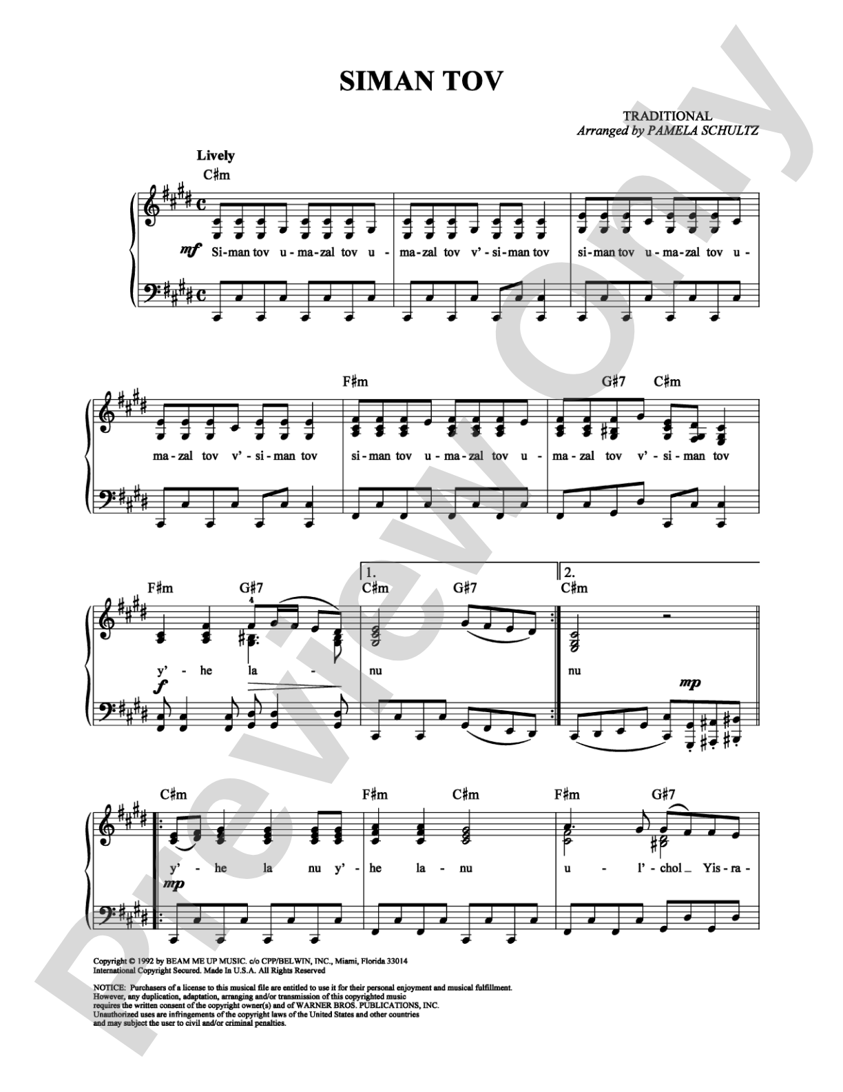 Siman Tov: Piano/Vocal/Chords Digital Sheet Music