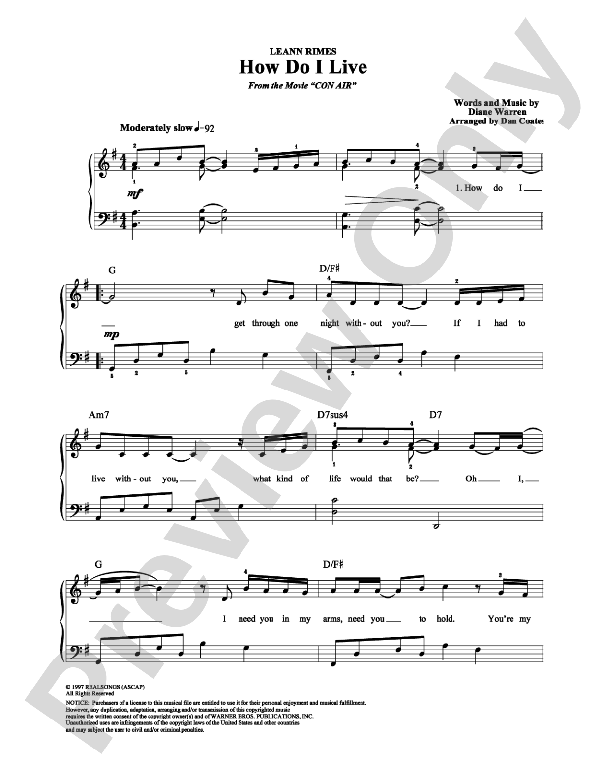 How Do I Live: Easy Piano Digital Sheet Music