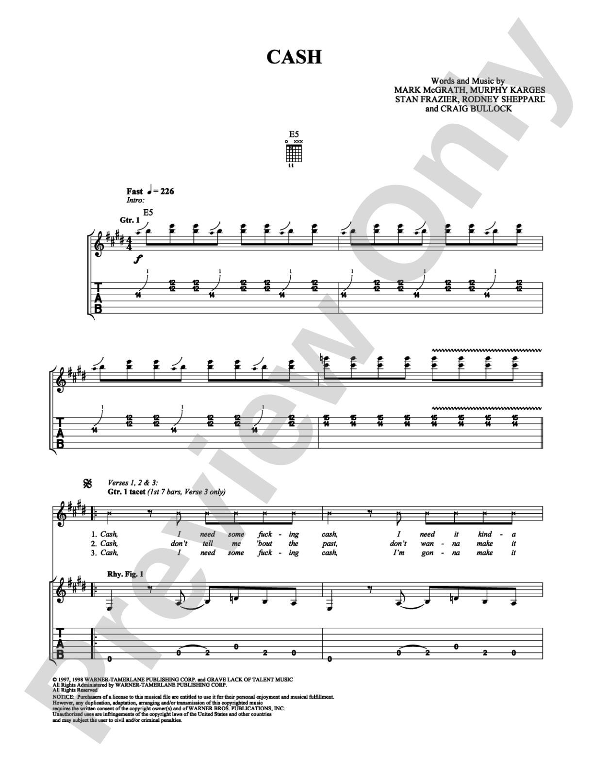 Cash: Guitar TAB Digital Sheet Music