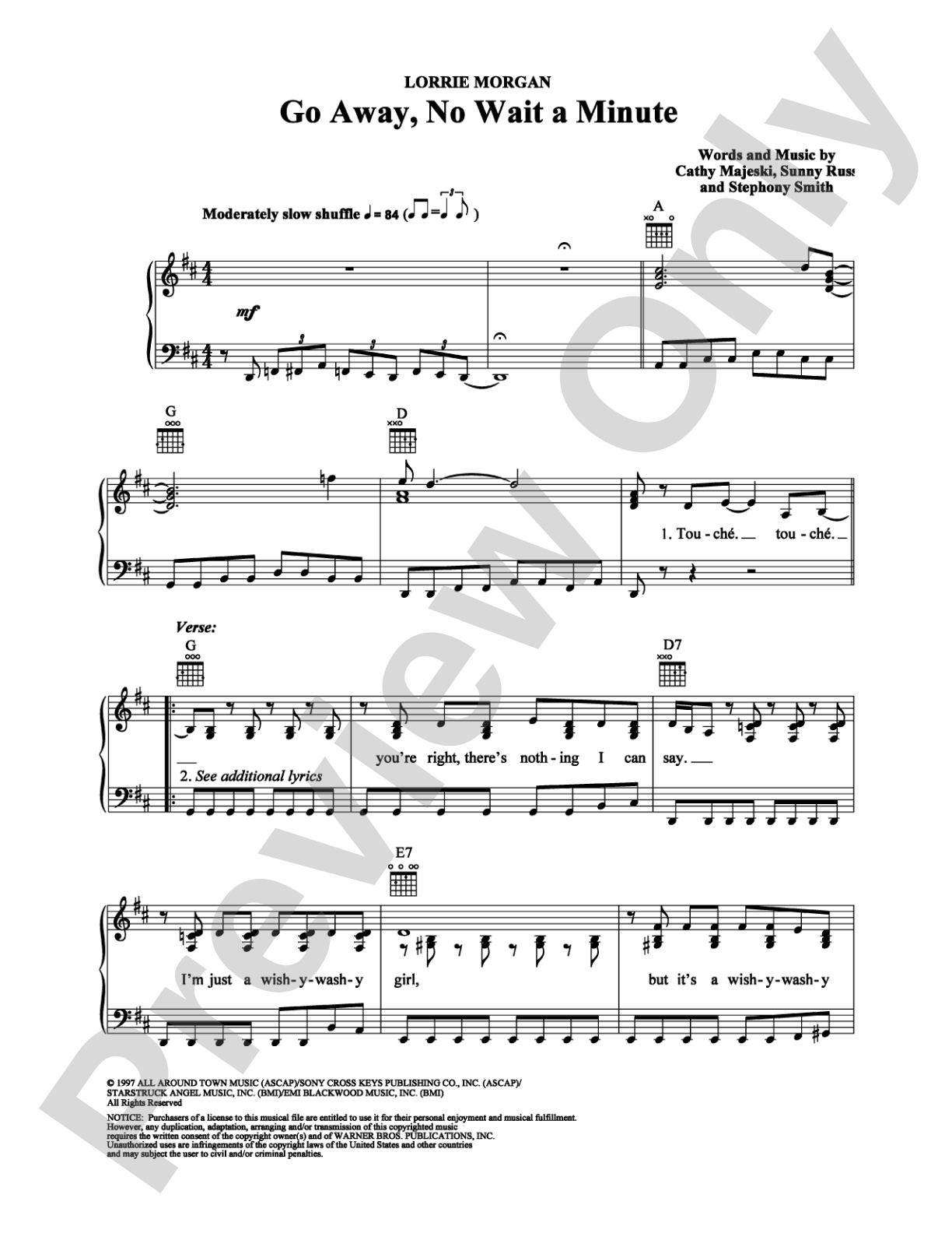 Go Away, No Wait A Minute: Piano/Vocal/Chords Digital Sheet Music