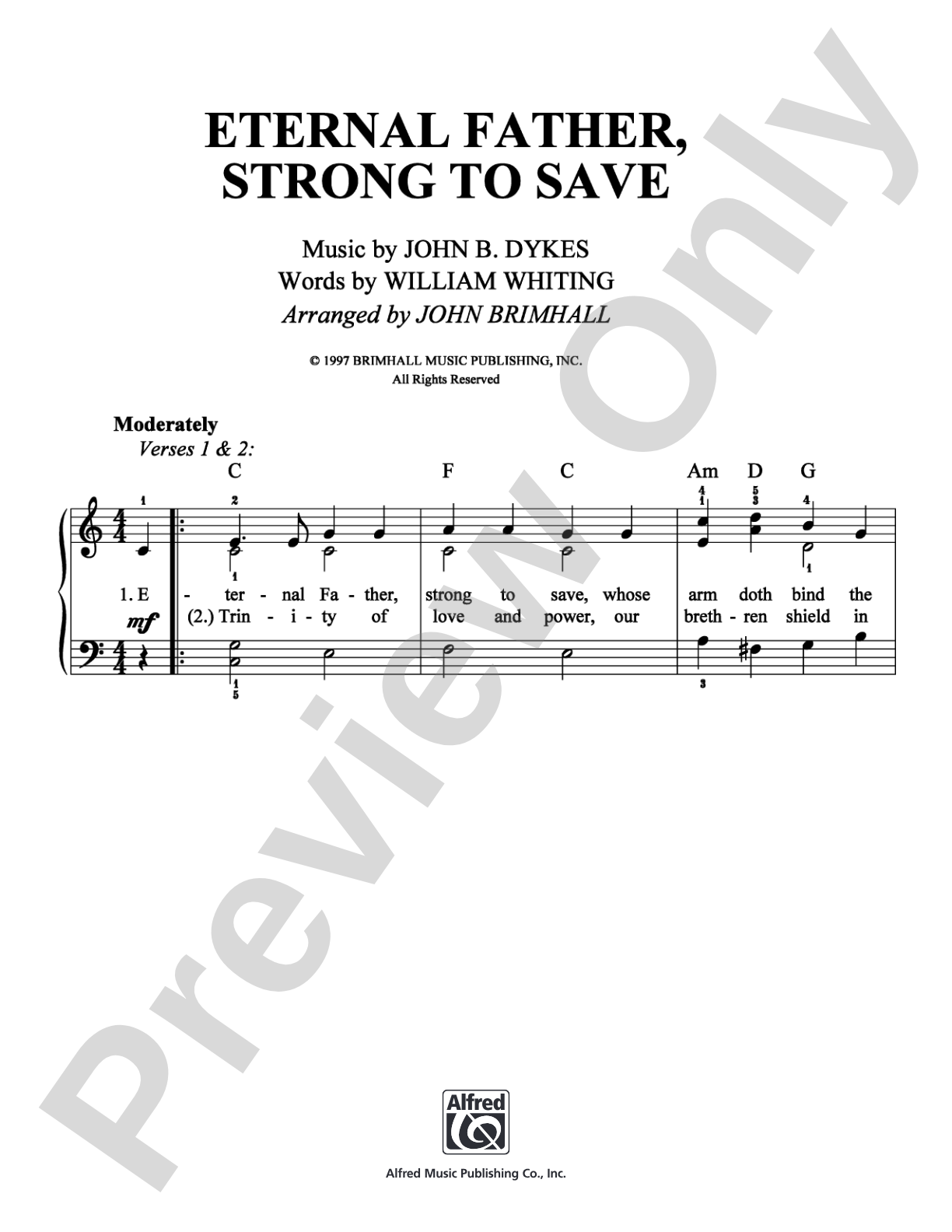 Eternal Father, Strong To Save: Easy Piano Digital Sheet Music