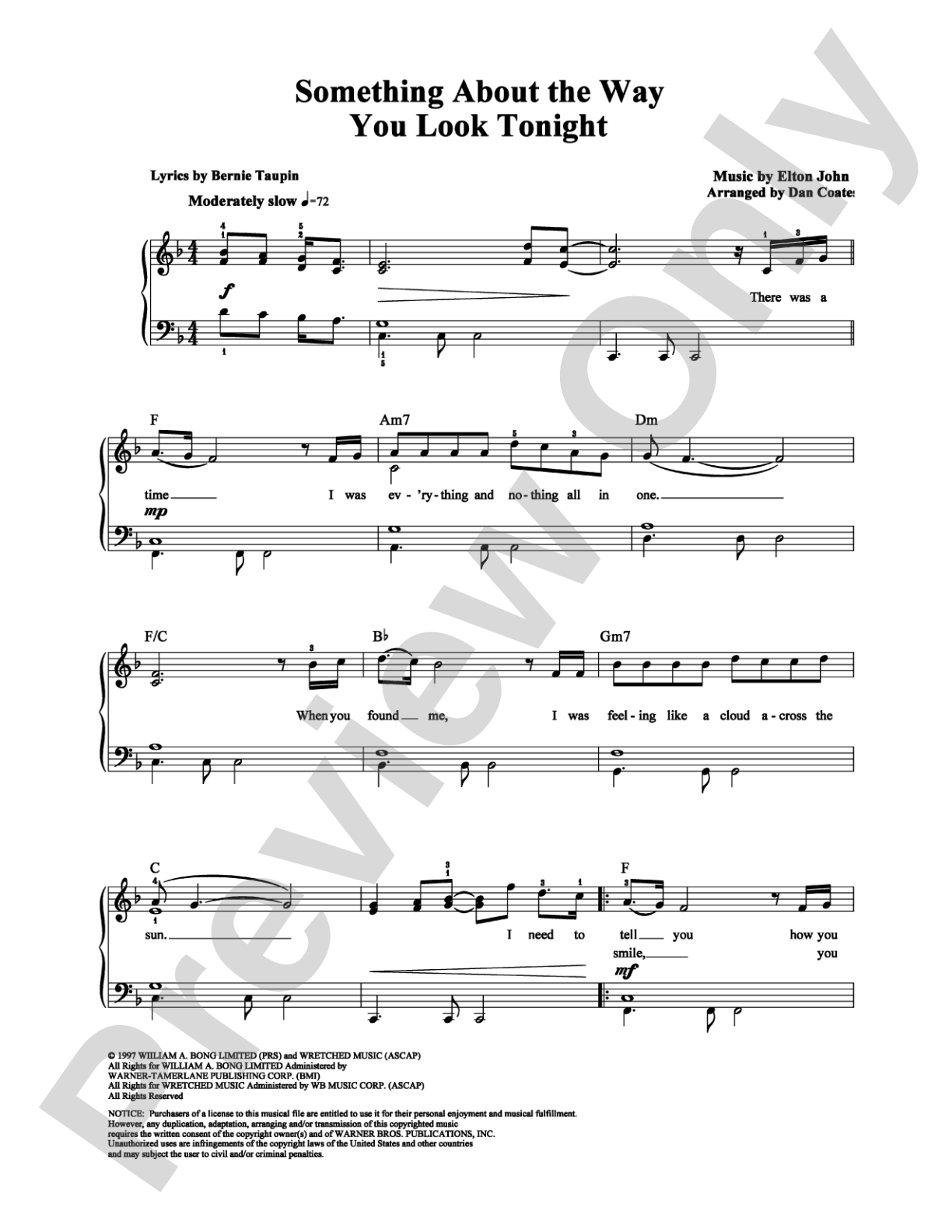Something About the Way You Look Tonight: Easy Piano Digital Sheet Music